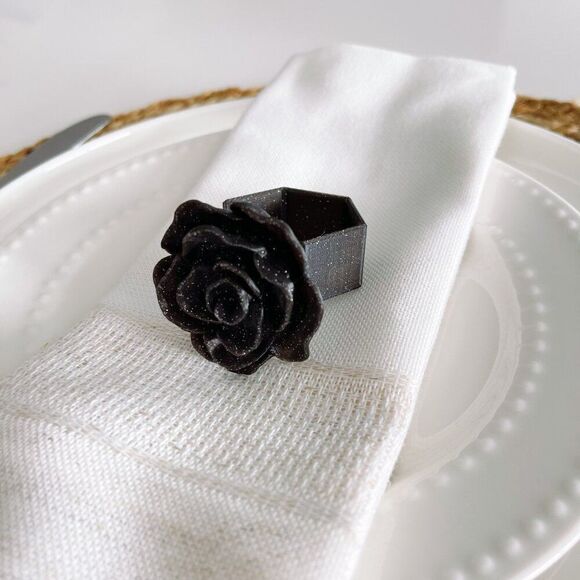 Elegant Rose Napkin Rings – Glitter Black Handmade - Wedding Party Event Planner - Picture 3 of 13